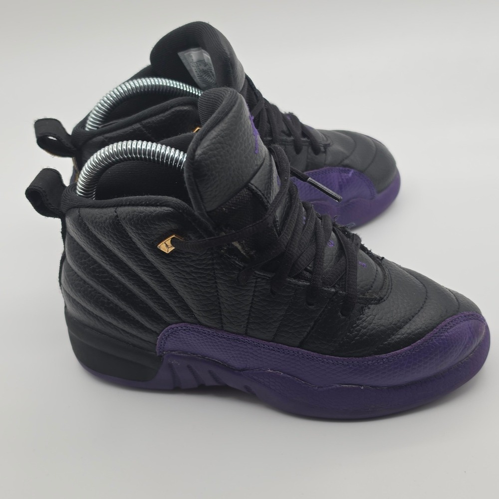 Nike Air Jordan 12 Retro Kids Size 2Y Black Purple Good Leather High Casual - Picture 3 of 9